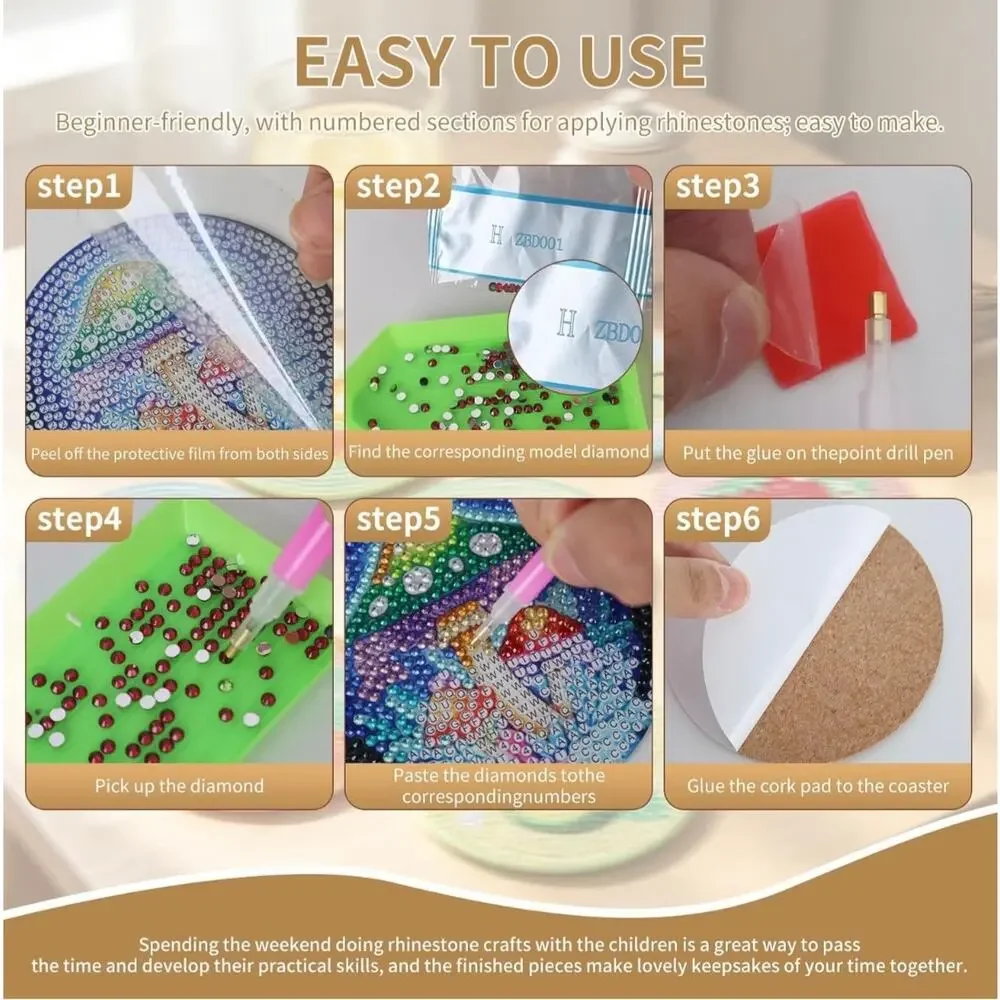 Mushroom kitchen home Acrylic Shiny DIY Diamond Coasters set of 8